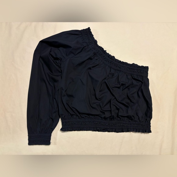 Free People Navy Blue, one arm rusheted top, slight crop or at the waist, M - Picture 8 of 8